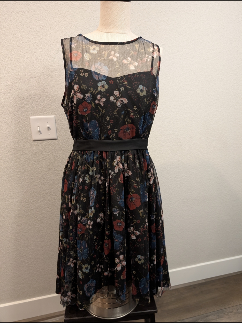 Disney/LC Lauren Conrad Collab Sz 14 Black Floral Mesh Midi Whimsy Goth Dress